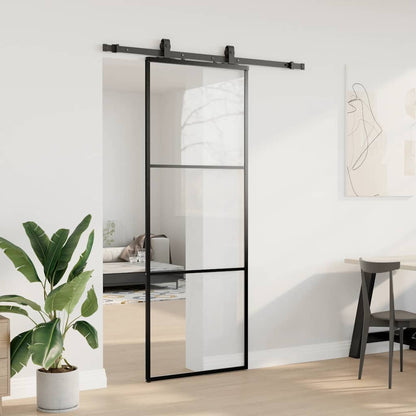 Porta Scorrevole con Ferramenta Nera 76x205 cm in Vetro ESG