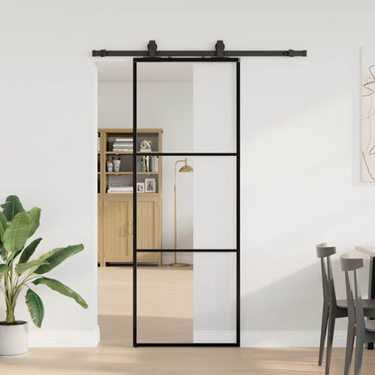 Porta Scorrevole con Ferramenta Nera 76x205 cm in Vetro ESG