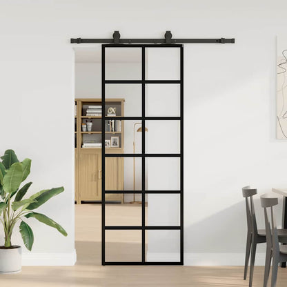 Porta Scorrevole con Ferramenta Nera 76x205 cm in Vetro ESG