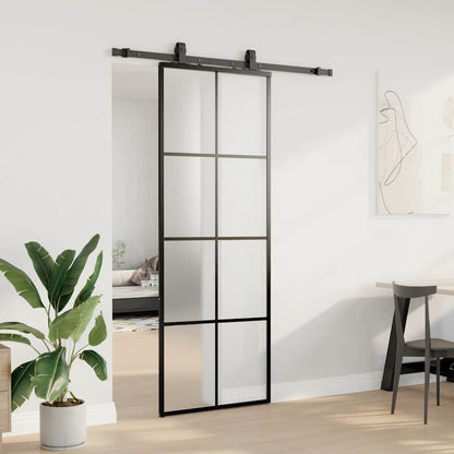 Porta Scorrevole con Ferramenta Nera 76x205 cm in Vetro ESG