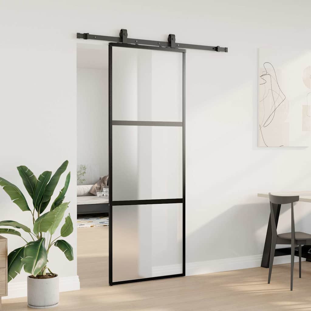Porta Scorrevole Set Ferramenta Nera 76x205 cm Vetro Temperato