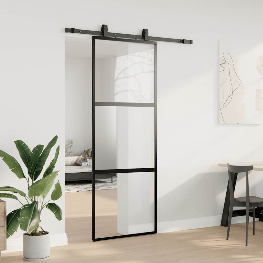 Porta Scorrevole Set Ferramenta Nera 76x205 cm Vetro Temperato