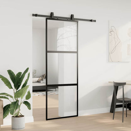 Porta Scorrevole Set Ferramenta Nera 76x205 cm Vetro Temperato