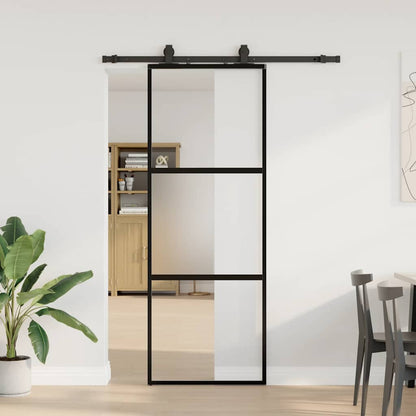 Porta Scorrevole Set Ferramenta Nera 76x205 cm Vetro Temperato