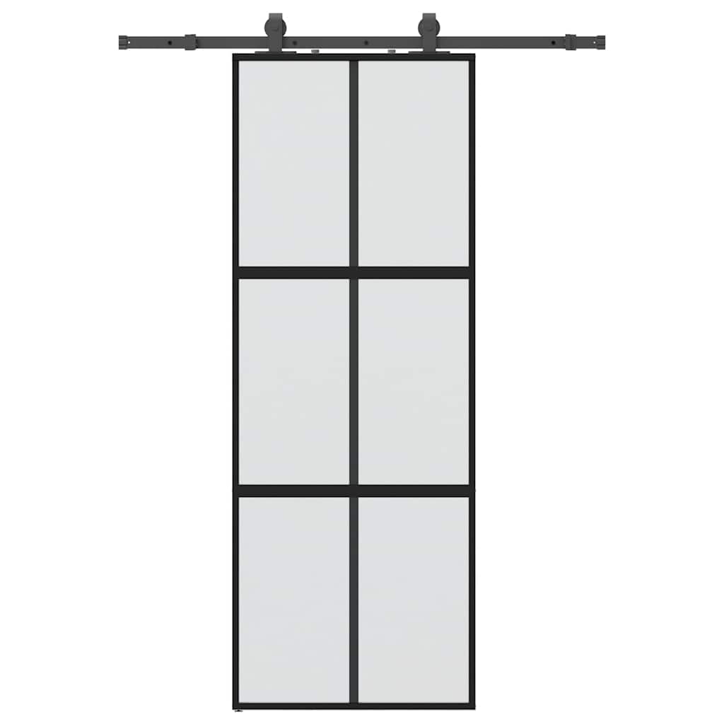 Porta Scorrevole Set Ferramenta Nera 76x205 cm Vetro Temperato