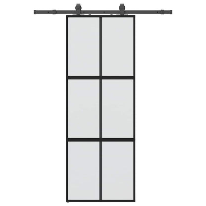 Porta Scorrevole Set Ferramenta Nera 76x205 cm Vetro Temperato