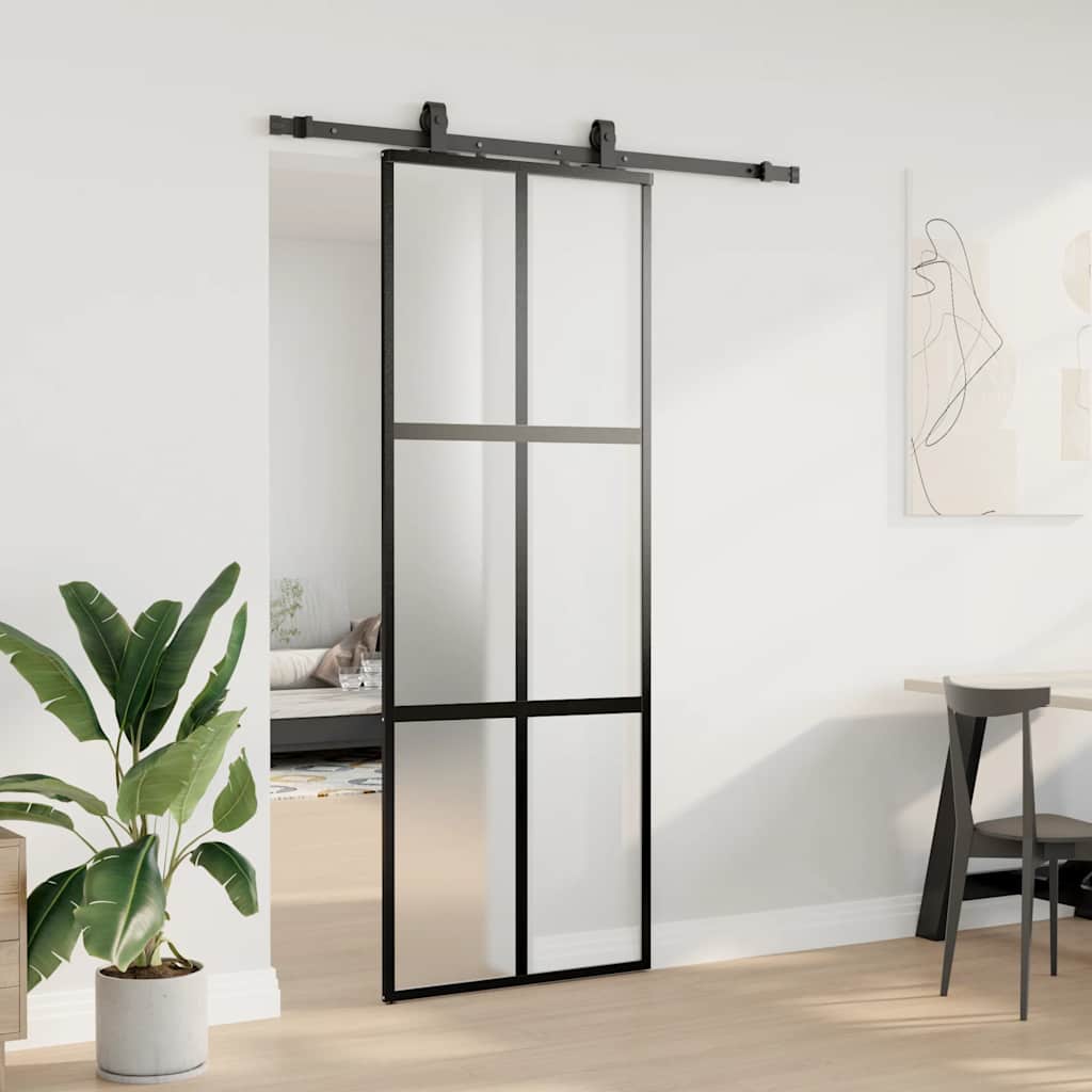 Porta Scorrevole Set Ferramenta Nera 76x205 cm Vetro Temperato
