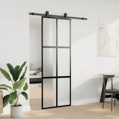 Porta Scorrevole Set Ferramenta Nera 76x205 cm Vetro Temperato