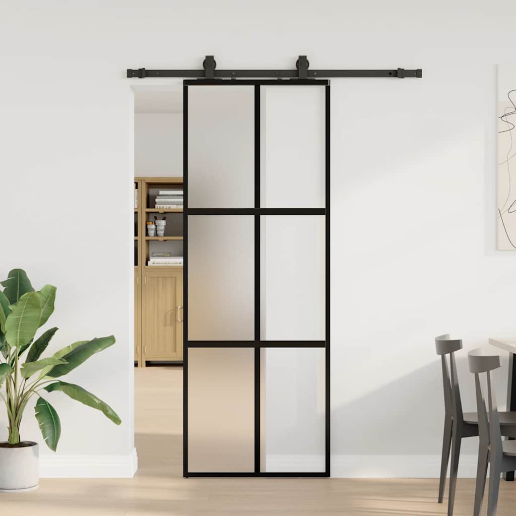 Porta Scorrevole Set Ferramenta Nera 76x205 cm Vetro Temperato