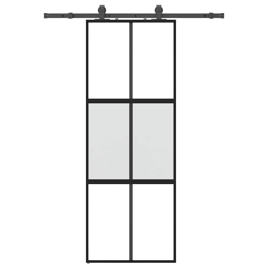 Porta Scorrevole Set Ferramenta Nera 76x205 cm Vetro Temperato