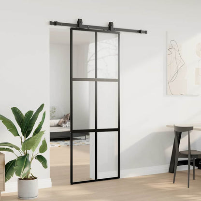 Porta Scorrevole Set Ferramenta Nera 76x205 cm Vetro Temperato