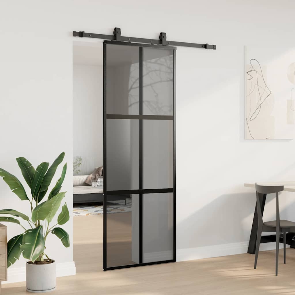 Porta Scorrevole Set Ferramenta Nera 76x205 cm Vetro Temperato