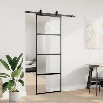Porta Scorrevole Set Ferramenta Nera 76x205 cm Vetro Temperato