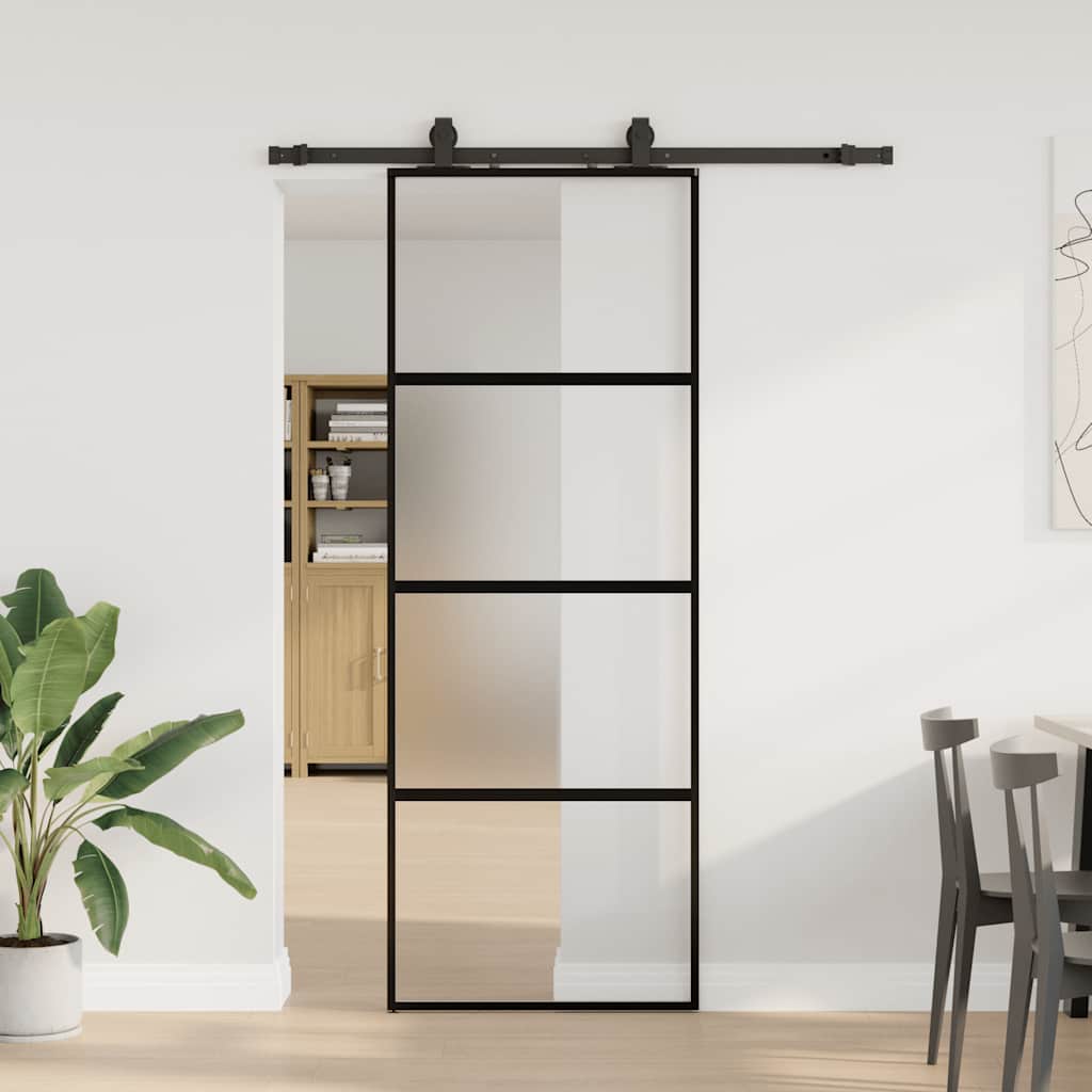 Porta Scorrevole Set Ferramenta Nera 76x205 cm Vetro Temperato