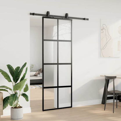 Porta Scorrevole Set Ferramenta Nera 76x205 cm Vetro Temperato