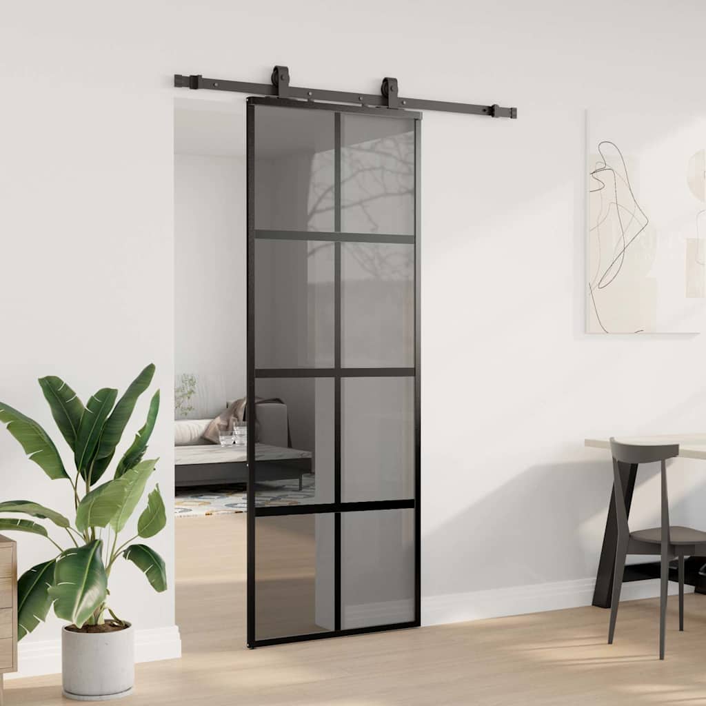 Porta Scorrevole Set Ferramenta Nera 76x205 cm Vetro Temperato