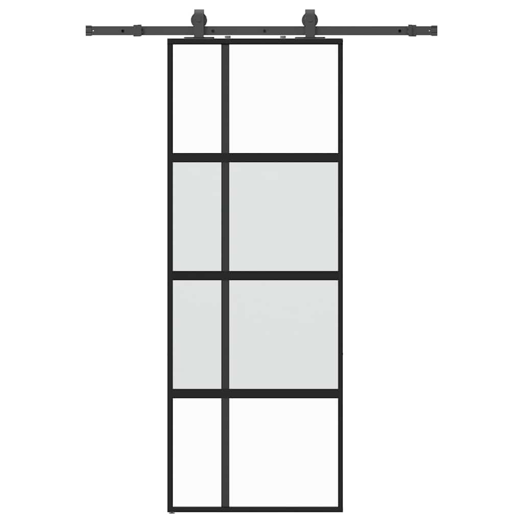 Porta Scorrevole Set Ferramenta Nera 76x205 cm Vetro Temperato