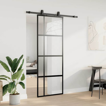 Porta Scorrevole Set Ferramenta Nera 76x205 cm Vetro Temperato