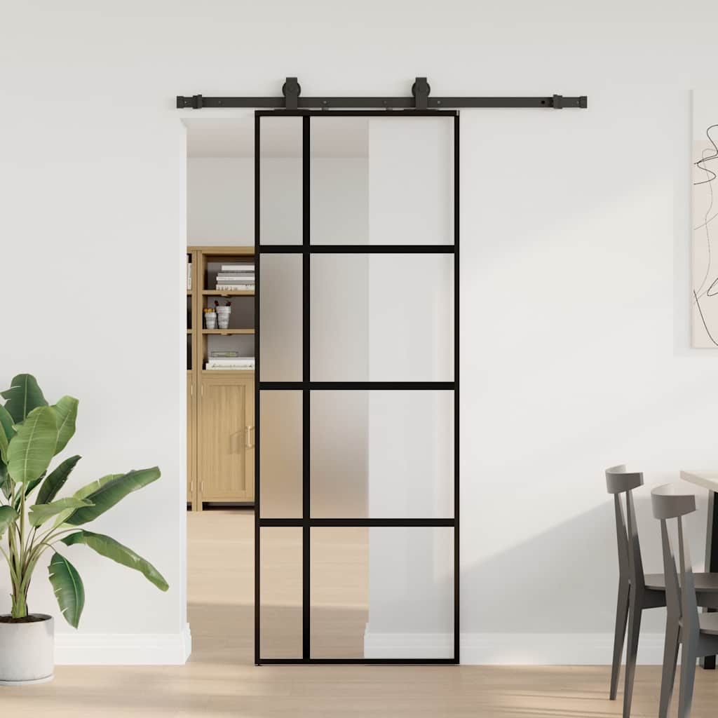 Porta Scorrevole Set Ferramenta Nera 76x205 cm Vetro Temperato