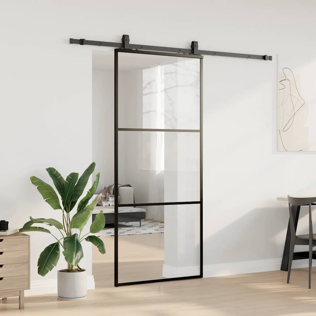 Porta Scorrevole con Ferramenta Nera 90x205 cm in Vetro ESG