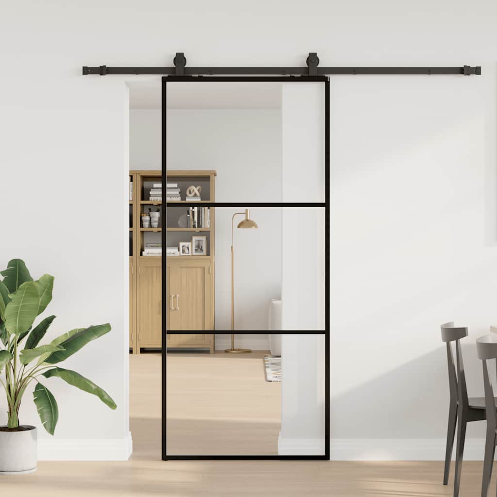 Porta Scorrevole con Ferramenta Nera 90x205 cm in Vetro ESG