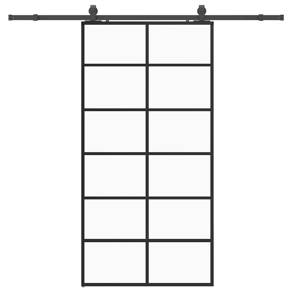 Porta Scorrevole con Ferramenta Nera 102x205 cm in Vetro ESG