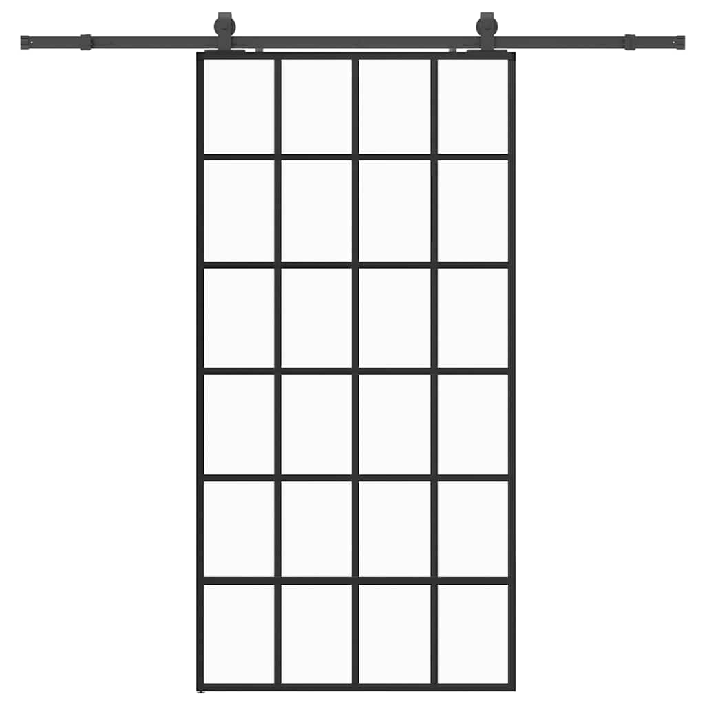 Porta Scorrevole con Ferramenta Nera 102x205 cm in Vetro ESG