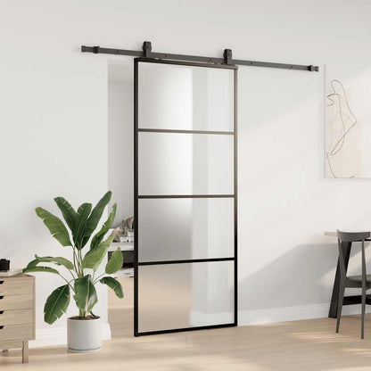 Porta Scorrevole con Ferramenta Nera 90x205 cm in Vetro ESG