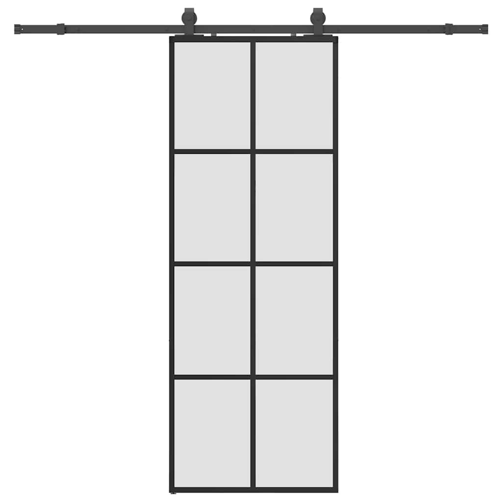 Porta Scorrevole con Ferramenta Nera 76x205 cm in Vetro ESG