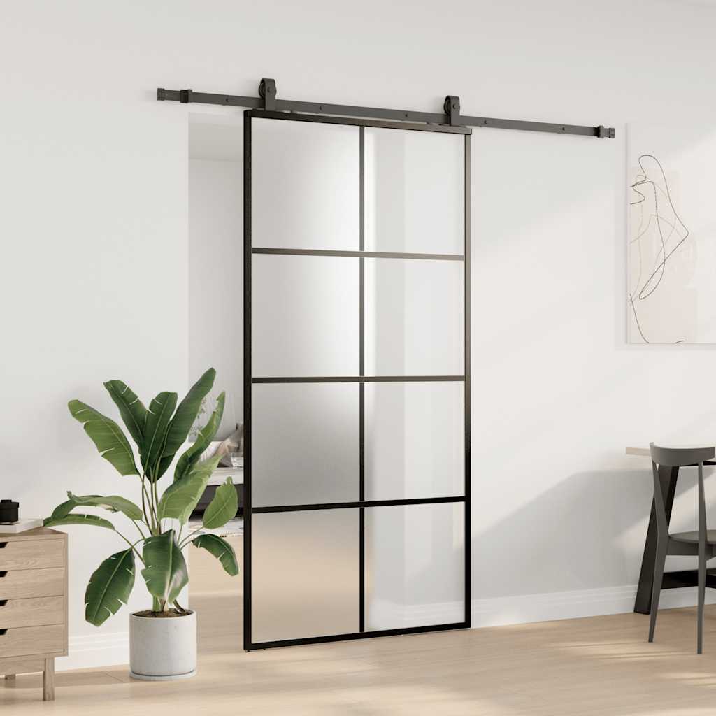 Porta Scorrevole con Ferramenta Nera 102,5x205 cm in Vetro ESG