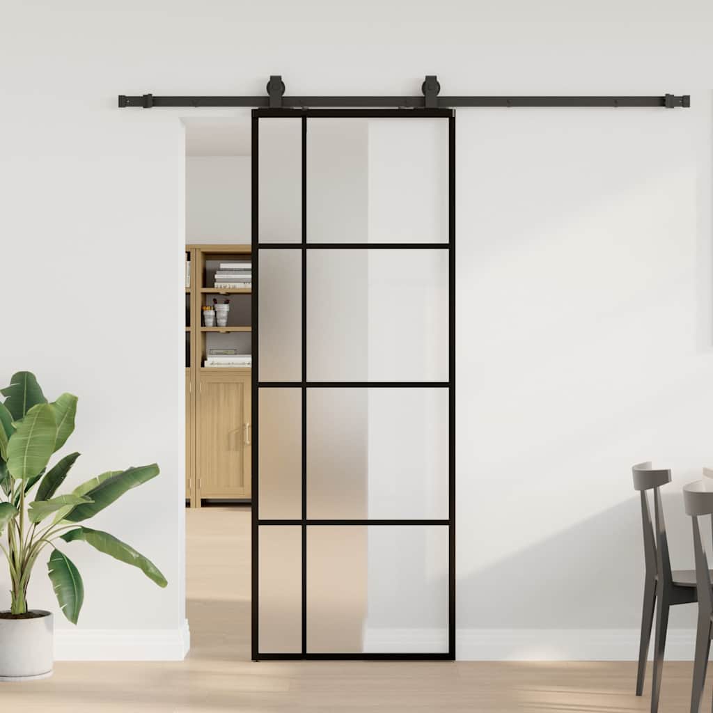 Porta Scorrevole con Ferramenta Nera 76x205 cm in Vetro ESG
