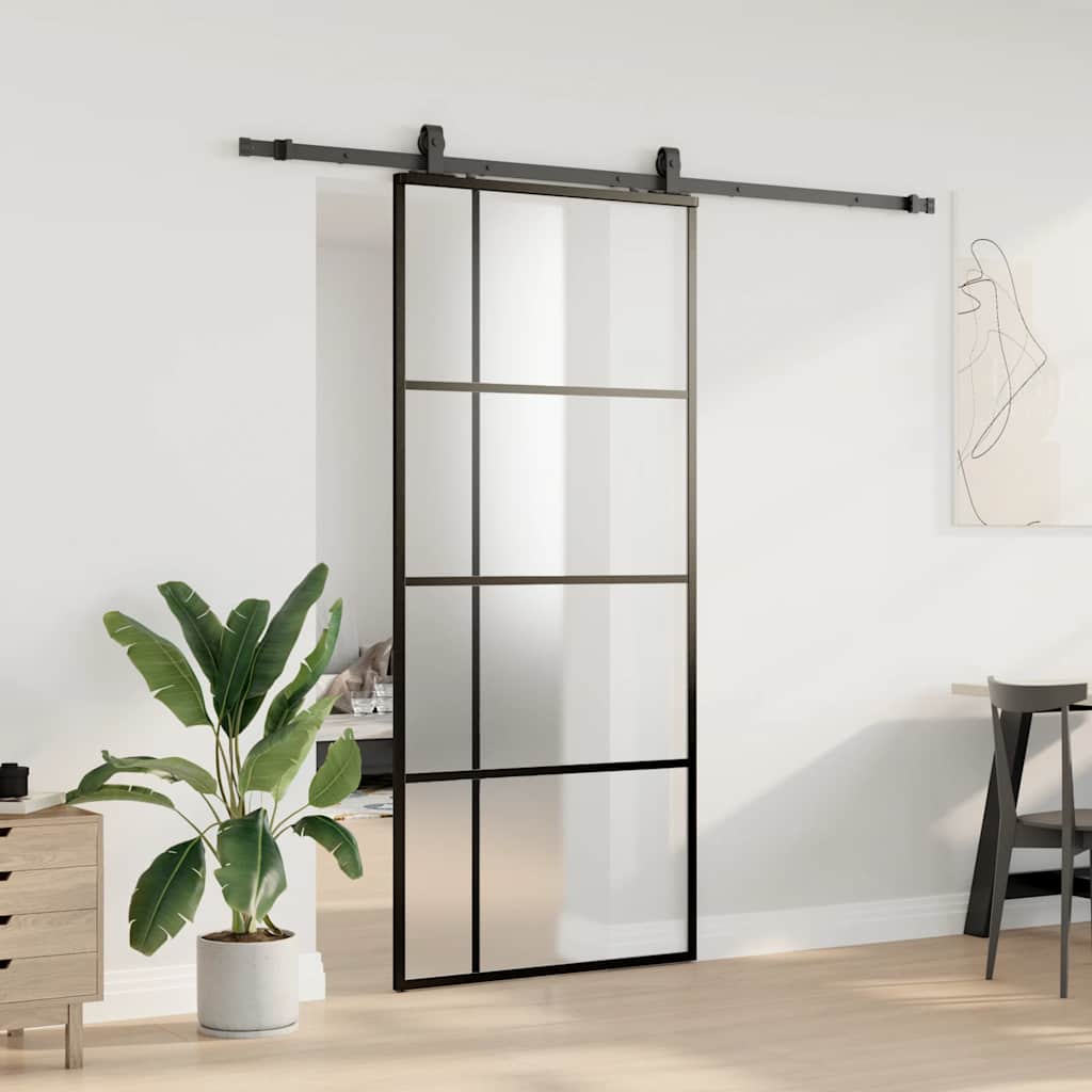 Porta Scorrevole con Ferramenta Nera 90x205 cm in Vetro ESG