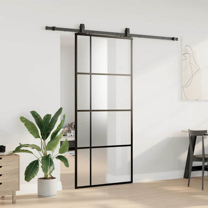 Porta Scorrevole con Ferramenta Nera 90x205 cm in Vetro ESG