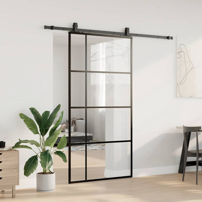 Porta Scorrevole con Ferramenta Nera 102,5x205 cm in Vetro ESG