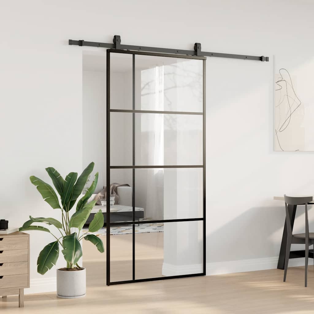 Porta Scorrevole con Ferramenta Nera 102,5x205 cm in Vetro ESG