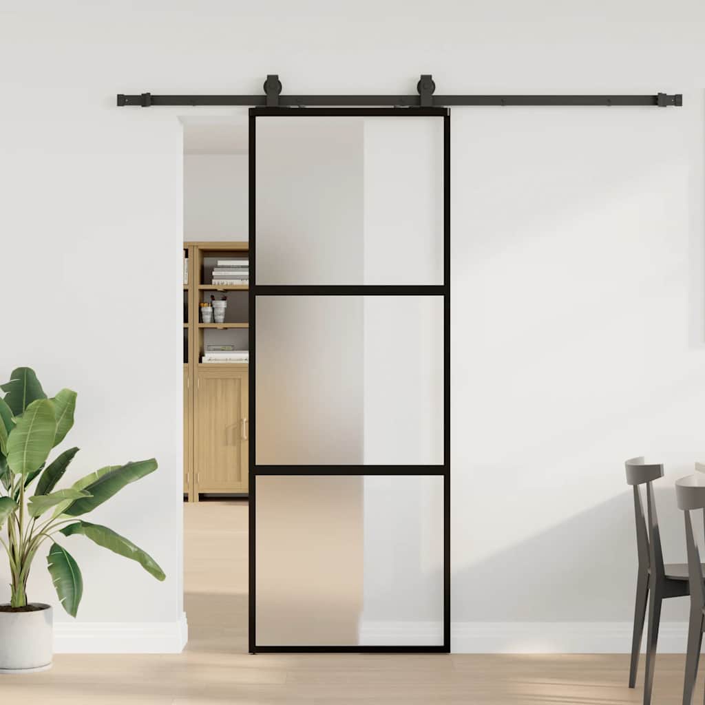 Porta Scorrevole Set Ferramenta Nera 76x205 cm Vetro Temperato