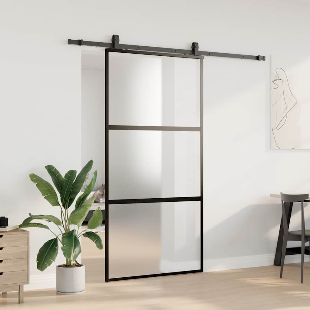 Porta Scorrevole Ferramenta Nera 102,5x205 cm Vetro Temperato