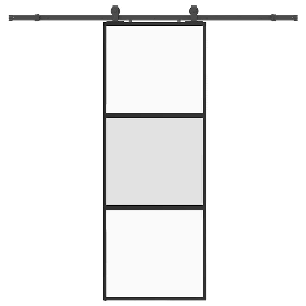 Porta Scorrevole Set Ferramenta Nera 76x205 cm Vetro Temperato