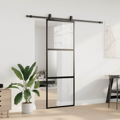 Porta Scorrevole Set Ferramenta Nera 76x205 cm Vetro Temperato
