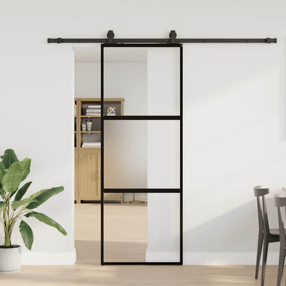 Porta Scorrevole Set Ferramenta Nera 76x205 cm Vetro Temperato