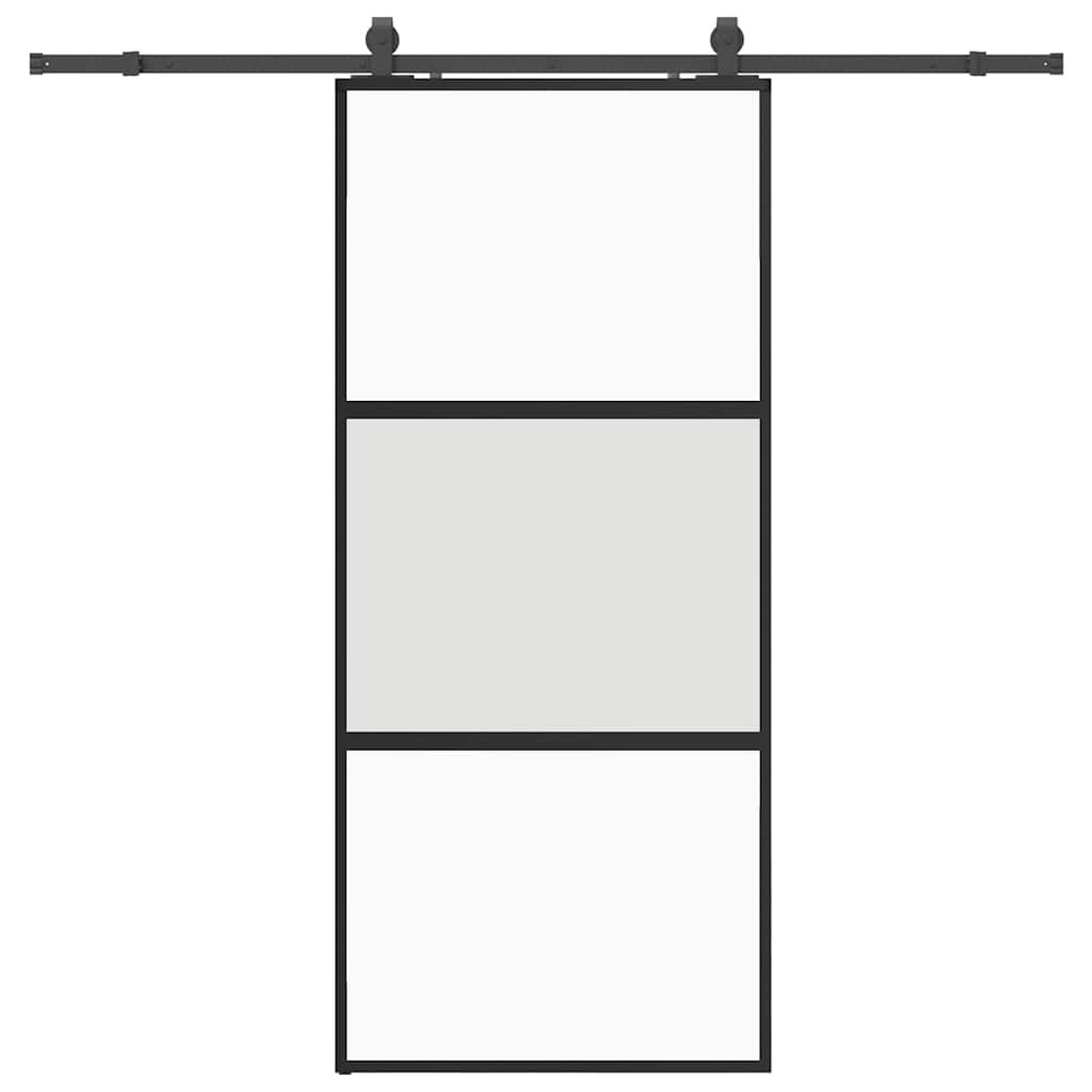 Porta Scorrevole Set Ferramenta Nera 90x205 cm Vetro Temperato