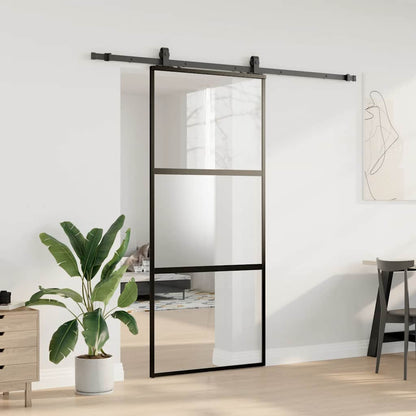 Porta Scorrevole Set Ferramenta Nera 90x205 cm Vetro Temperato
