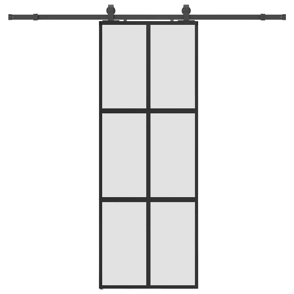Porta Scorrevole Set Ferramenta Nera 76x205 cm Vetro Temperato