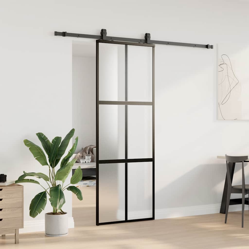 Porta Scorrevole Set Ferramenta Nera 76x205 cm Vetro Temperato