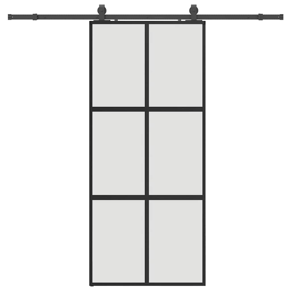 Porta Scorrevole Set Ferramenta Nera 90x205 cm Vetro Temperato