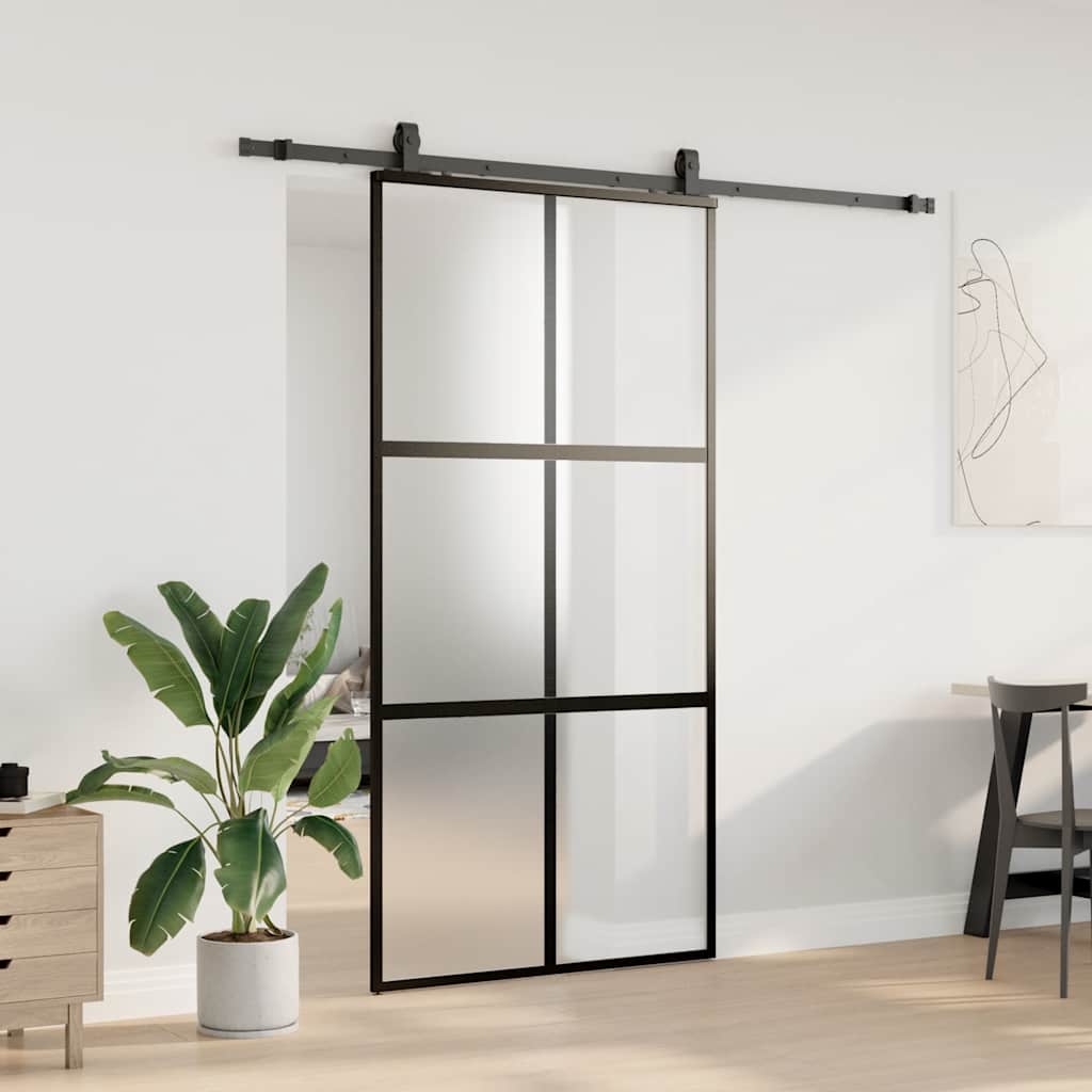 Porta Scorrevole Ferramenta Nera 102,5x205 cm Vetro Temperato