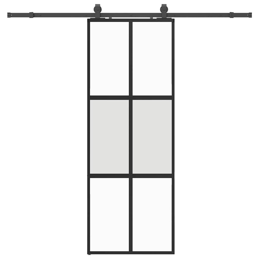 Porta Scorrevole Set Ferramenta Nera 76x205 cm Vetro Temperato