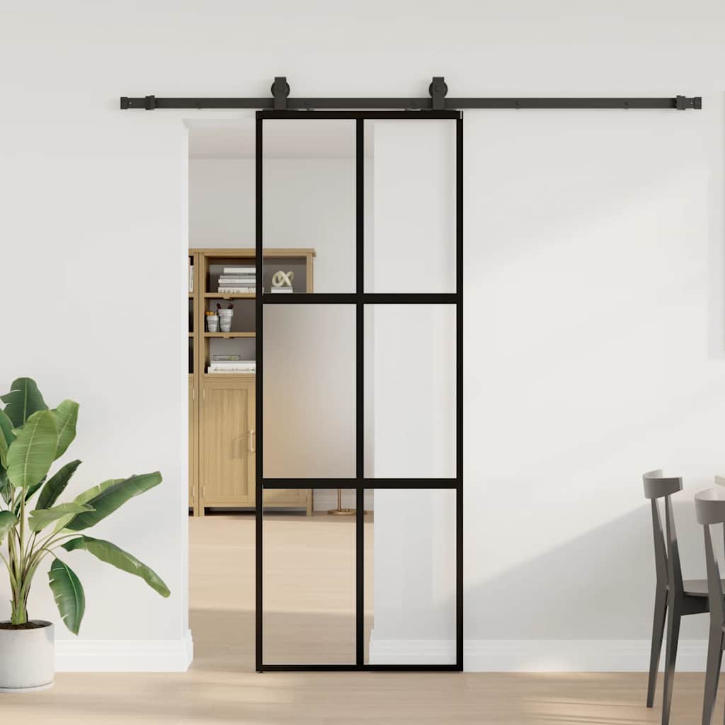 Porta Scorrevole Set Ferramenta Nera 76x205 cm Vetro Temperato