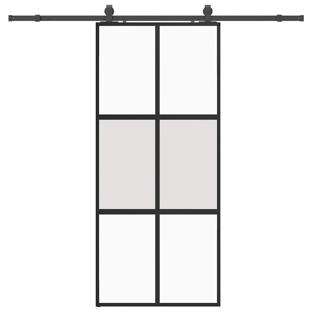 Porta Scorrevole Set Ferramenta Nera 90x205 cm Vetro Temperato