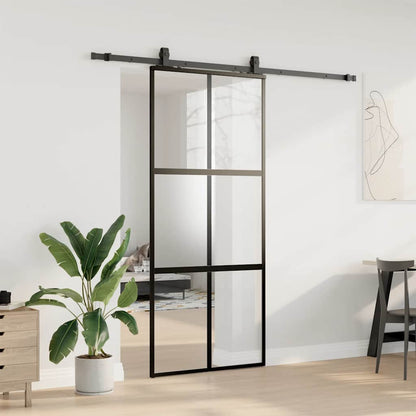 Porta Scorrevole Set Ferramenta Nera 90x205 cm Vetro Temperato